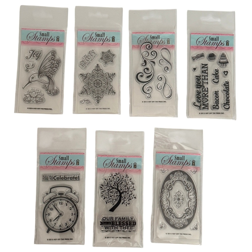 Lot of 7 Hot Off The Press Small Stamps Clear Acrylic Rubber Craft Scrapbook